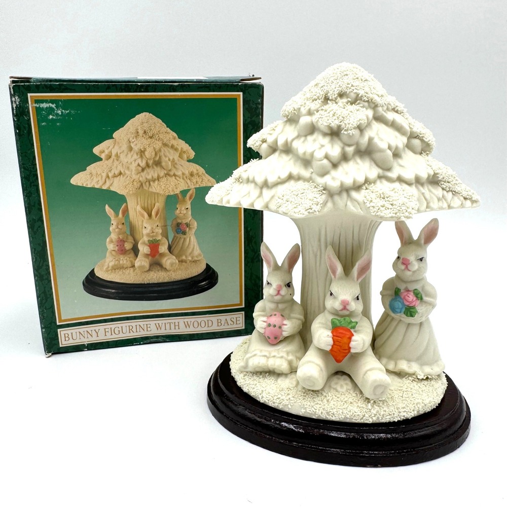 Jade Collection Bunny Figurine Wood Base Easter Decor Home World Bazaars 84350